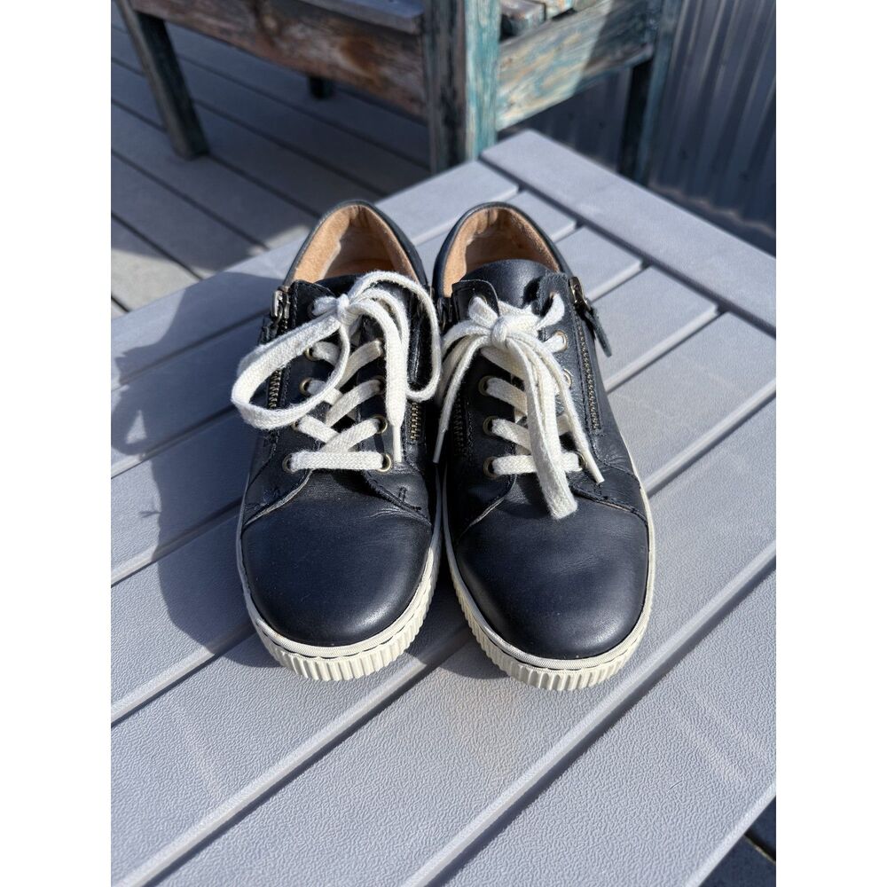 Born Paloma Black Leather Dual-Zip Comfort Sneakers 7 Low Top Opanka Handcrafted